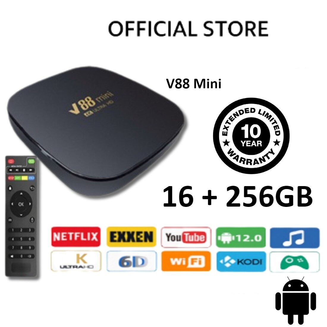 Boîtier Smart TV V88 Mini, Android 12, WIFI 2.4G, 4K – 16/256Go - Ivoirshop  - Site de vente en ligne en Côte d'ivoire