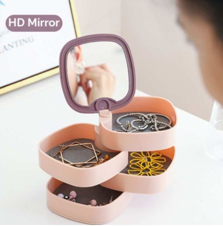 Boîte De Rangement Maquillages ou Bijoux Avec Miroir - Rotation 360 °
